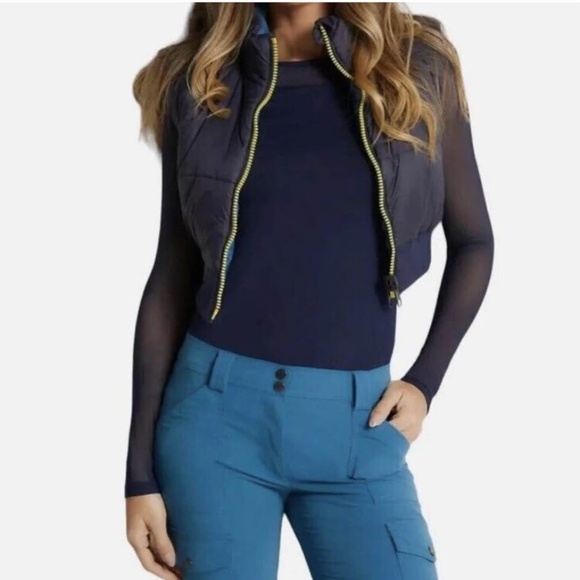 Anatomie Vest Lennon Cropped Puffer Peacock Navy Zipper Reversible Size M - Picture 2 of 10